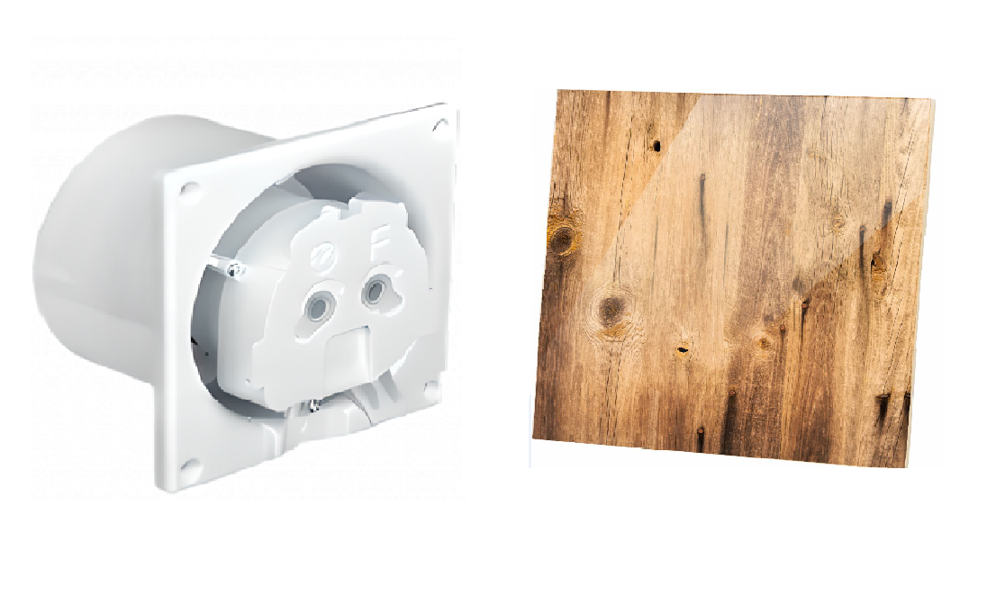 Вентилятор витяжний AirRoxy dRim 100 DTS BB WOOD Glass з затримкою ввімкнення і скляною панеллю під дерево