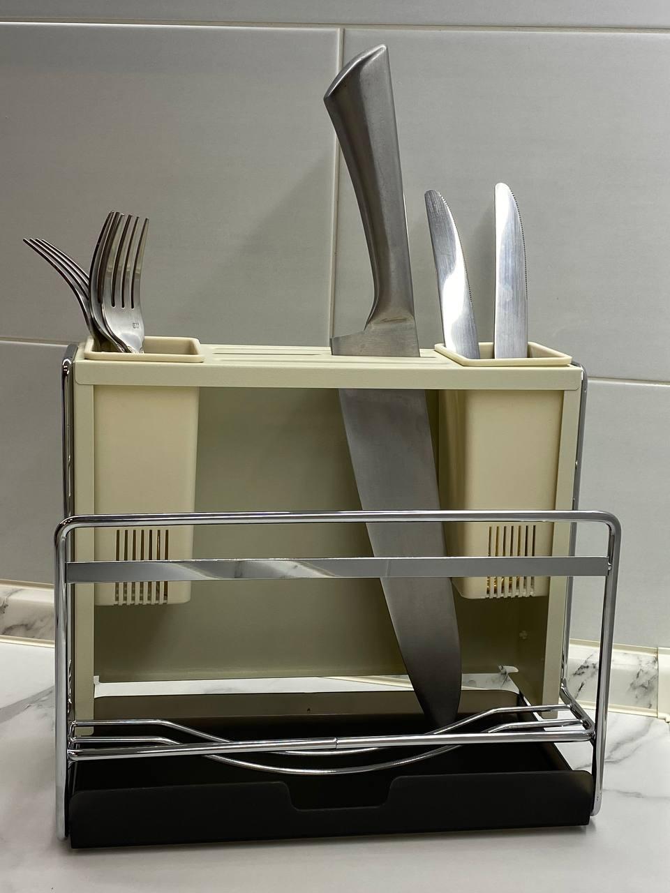 Підставка для ножів та кухонного приладдя металева Бежевий - фото 5