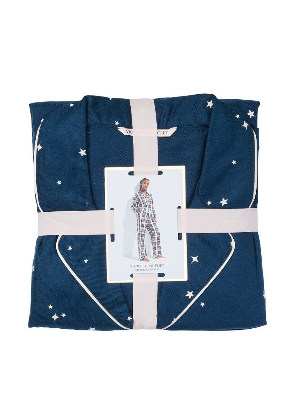 Піжама жіноча Victoria's Secret Flannel Long Pajama Set фланелева в зірочки L Синій (15350991) - фото 4