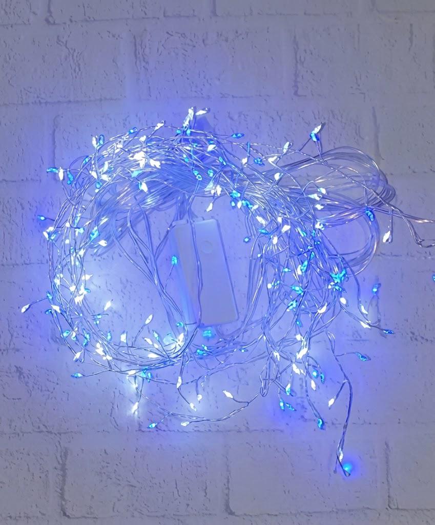 Гирлянда Штора роса-мишура 3х0,6 м 10 линий 200LED 8 режимов USB Сине-белый (FFJ00214)