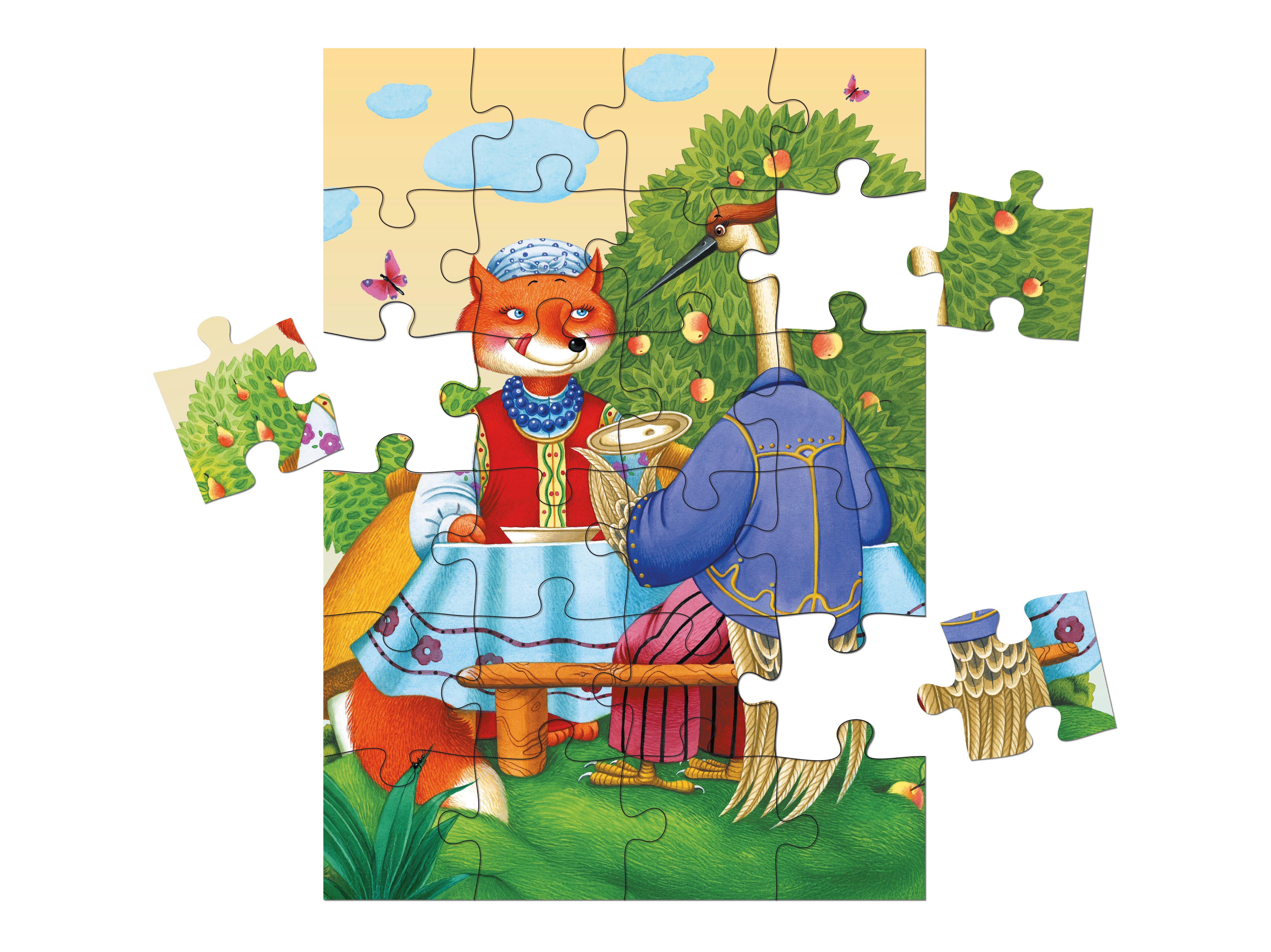 Пазл дерев'яний Лисичка та Журавель в рамці на 24 елементи (24131840)