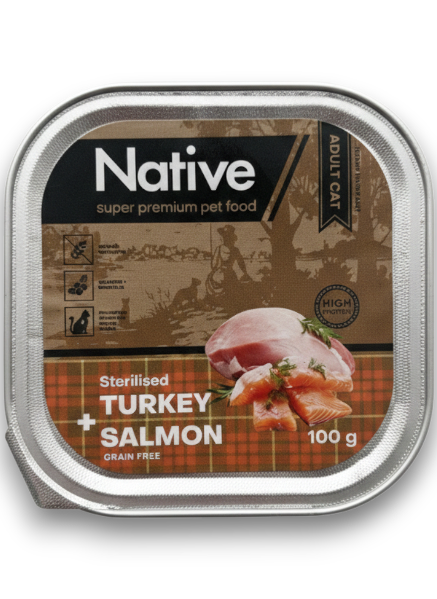 Корм вологий повнораціонний для дорослих котів NATIVE з індичкою і кроликом 100 г