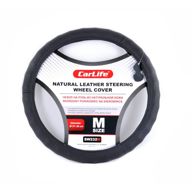 Чехол на руль для авто натуральная кожа Carlife 37 M 39 см Black (1854-a6565) Чехол на руль для авто натуральная кожа Carlife 37 M 39 см Black (1854-a6565)