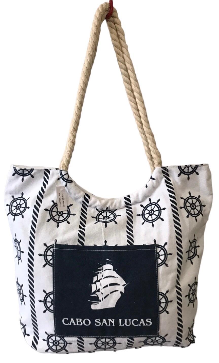 Сумка пляжна жіноча літня з тканини на блискавці з полосами Біло-синій (15S101)