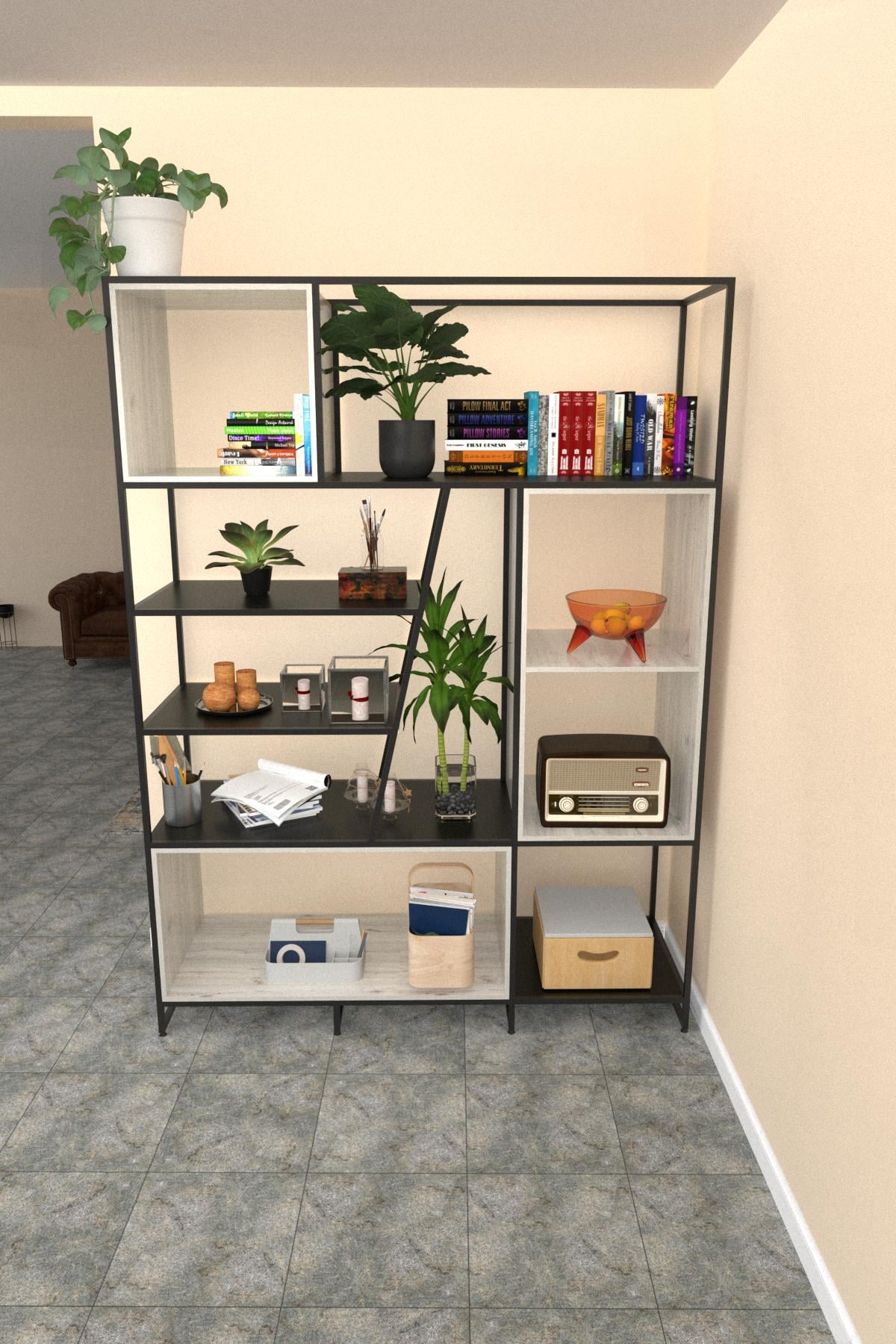 Стеллаж EcoLoft Тесса DSP-1149 в стиле лофт Дуб Кортона (23885953)