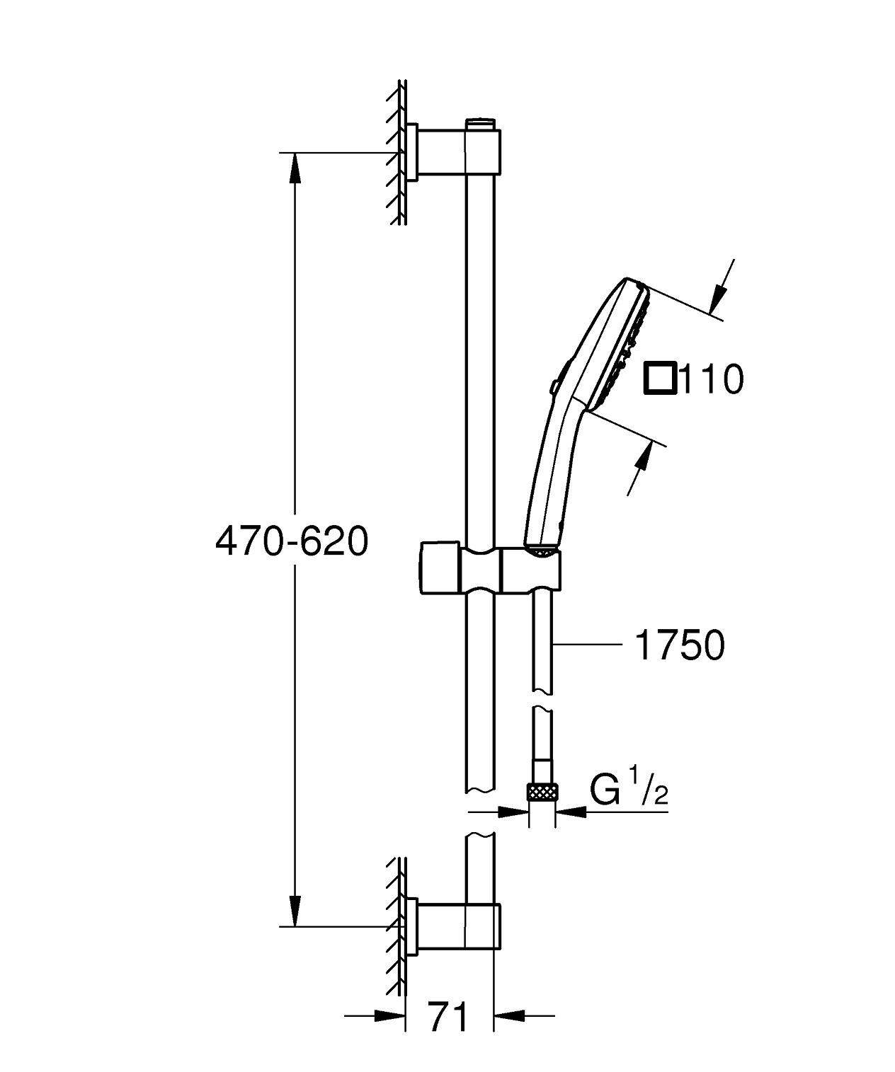 Душевой комплект со штангой Grohe Quickfix Vitalio Comfort 26398001 Хром (229242) - фото 20