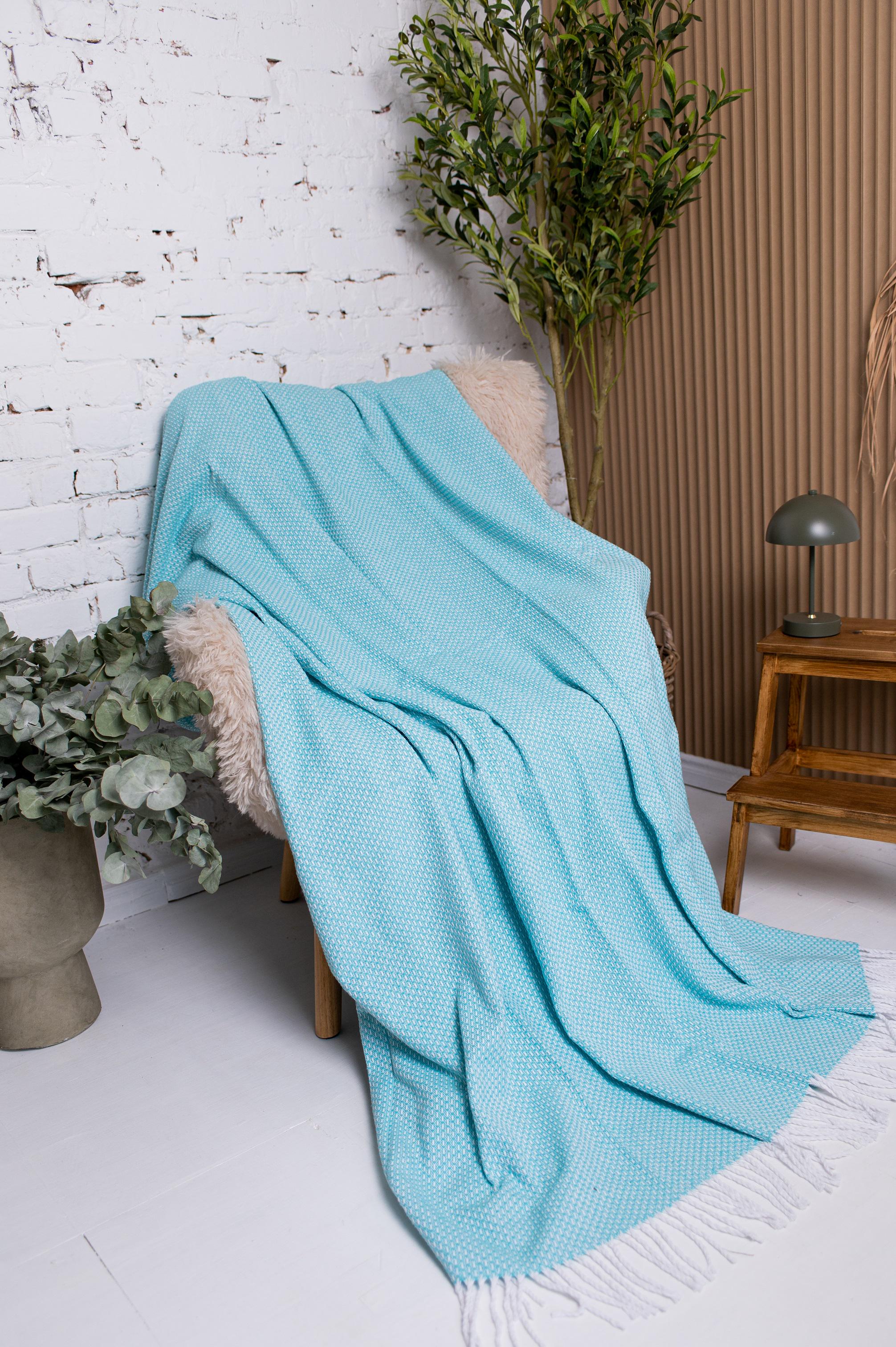 Плед жаккардовый Vladi Валенсия BOUCLE 200х220 см Белый/Мятный (09964)