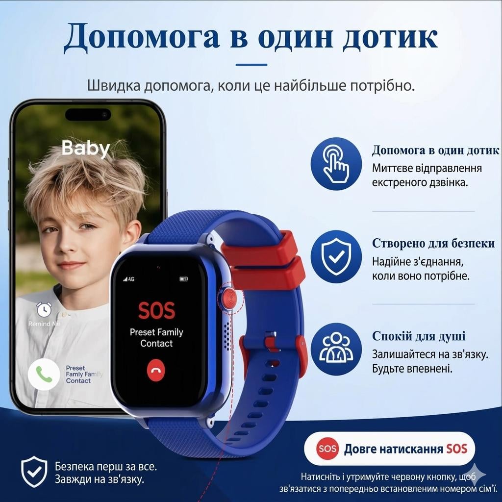 Смарт-годинник з GPS для дітей Wonlex KT38 AMOLED 16GB Blue — фото 5