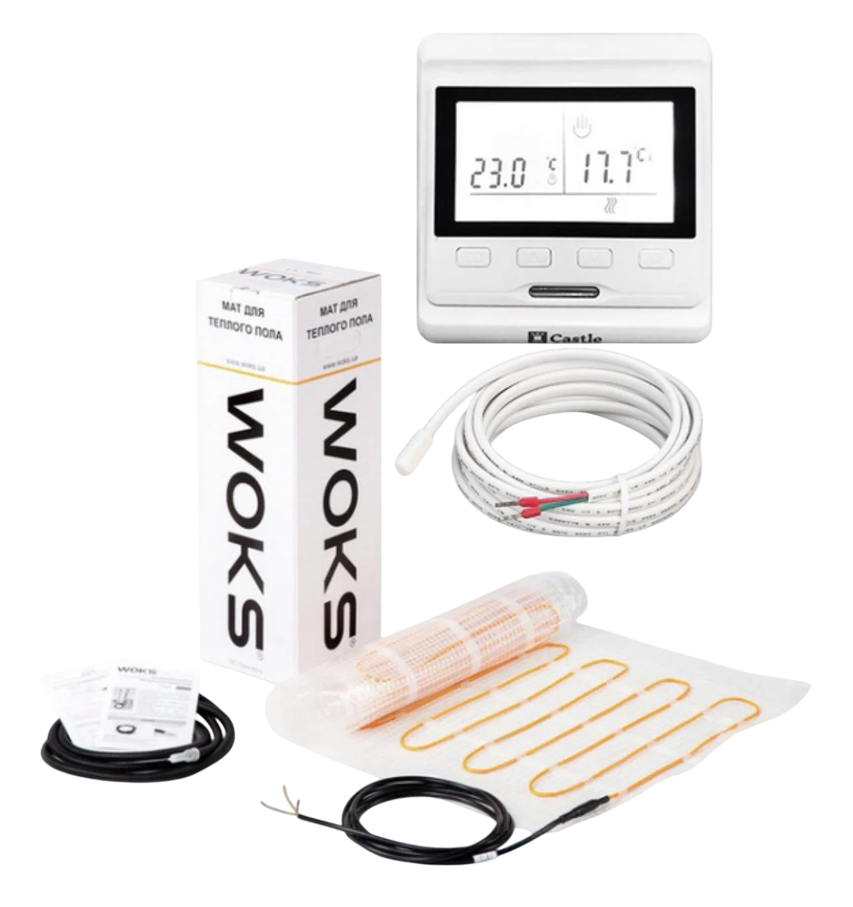 Мат під плитку двожильний WoksMat/160 1920 Вт 12 кв. м в комплекті з програмованим терморегулятором White (788777)