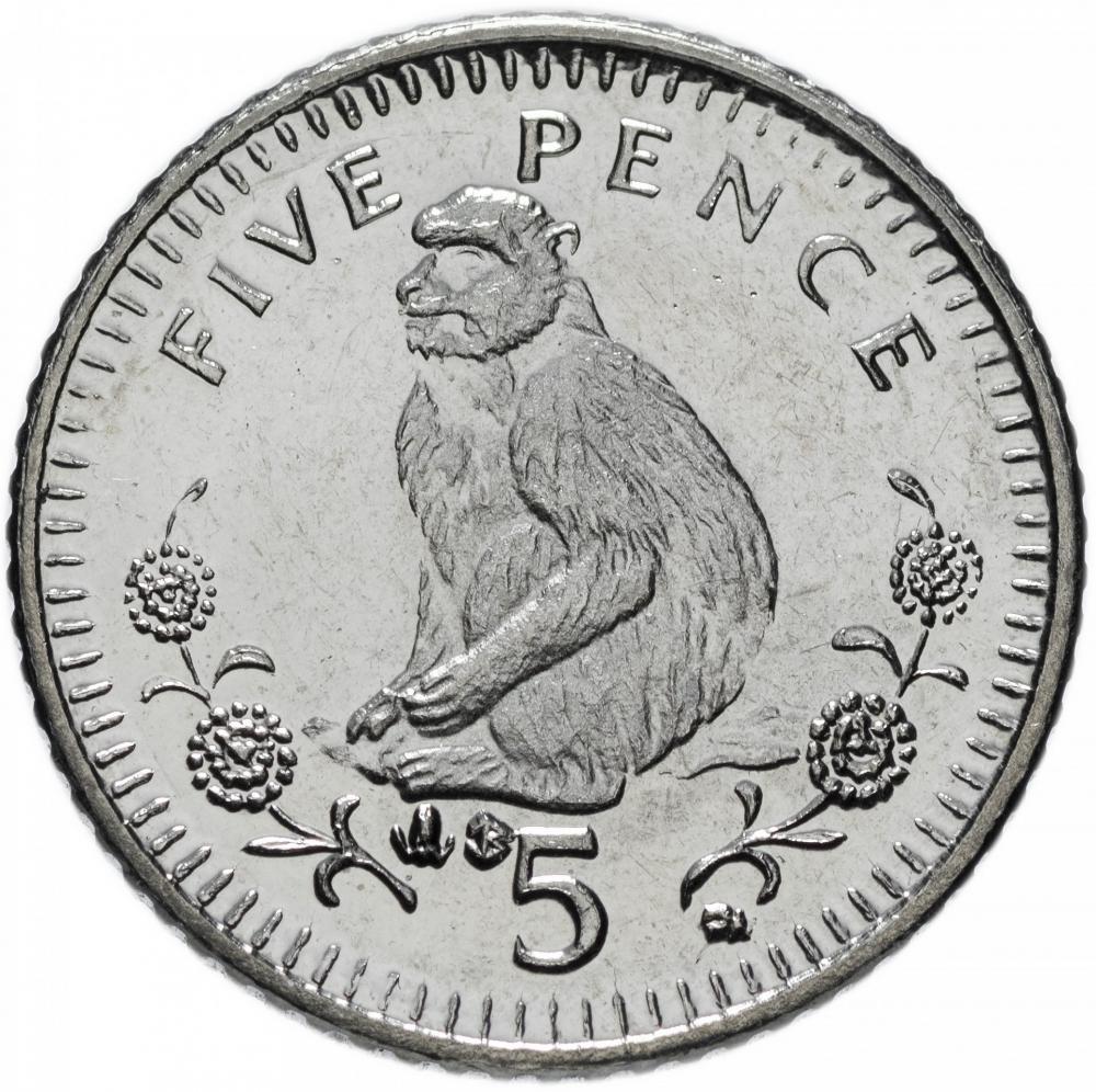 Коллекционная монета Гибралтар 5 пенсов 2003 UNC Животное - Обезьяна (KM#775)