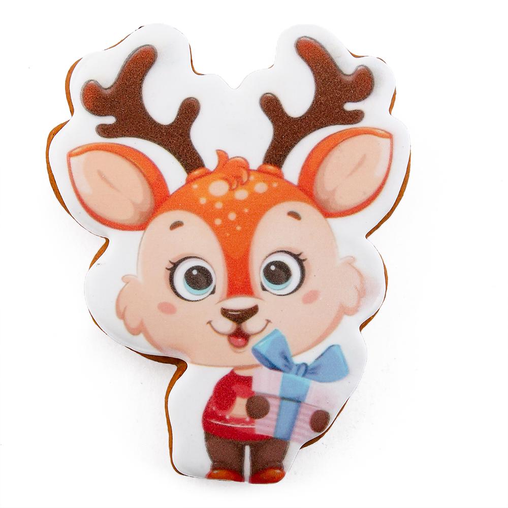 Пряник с принтом Крафт Печиво Олень с подарком №2 45 г