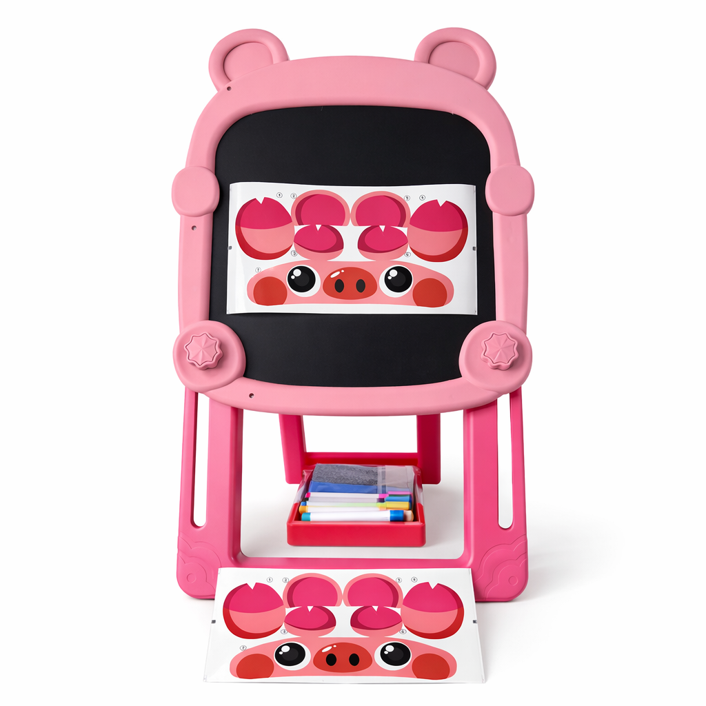 Мольберт Fan&Fan Ведмедик з двобічною поверхнею для малювання магнітно-маркерна та крейдяна Рожевий (33069251)