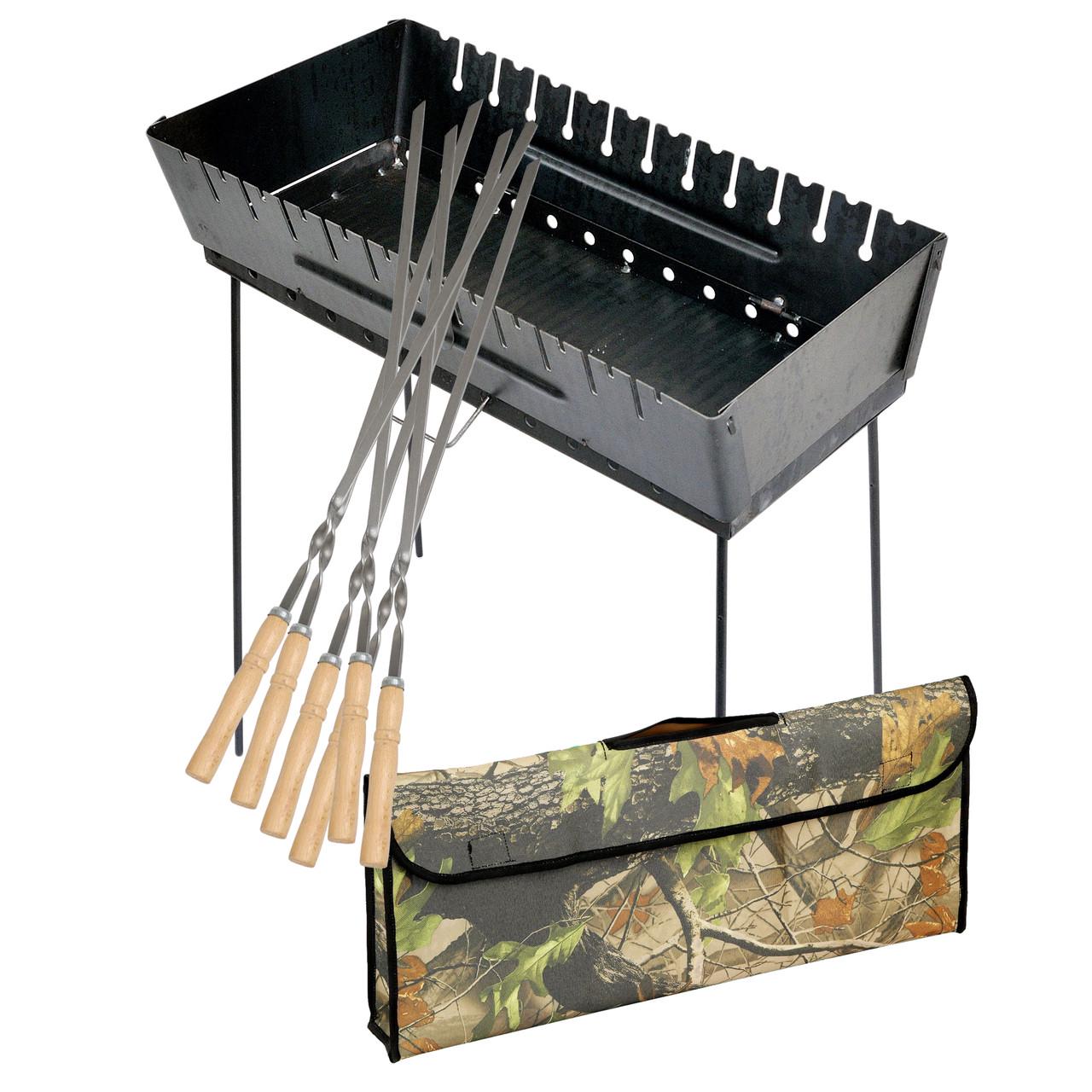 Мангал-валіза 2 мм на 12 шампурів 690х350х160 мм з чохлом та набором шампурів 6 штук