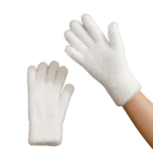 Перчатки вязаные пушистые меховые Белый