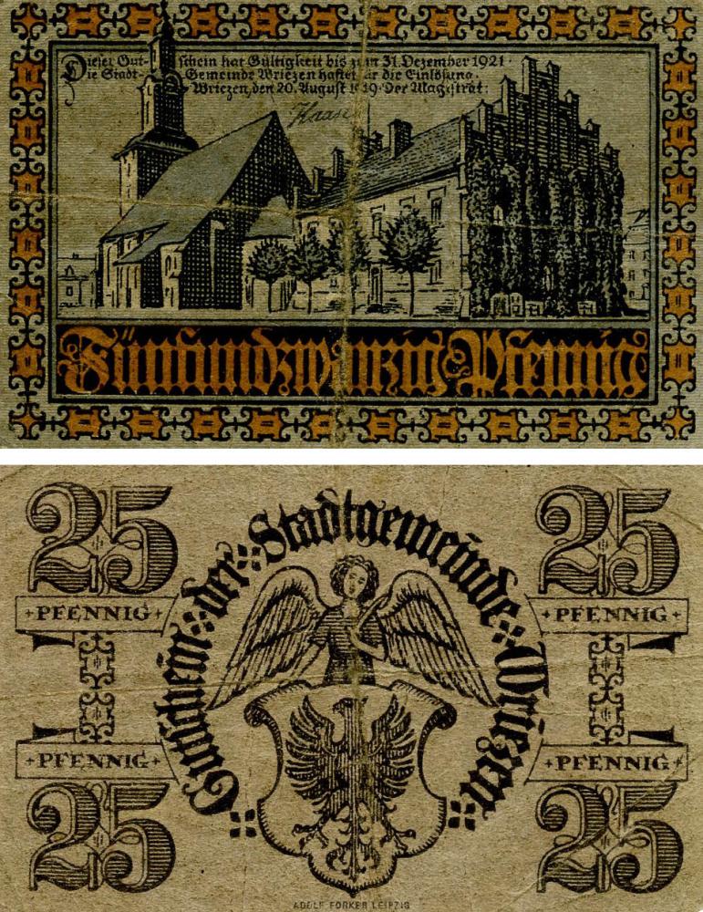Коллекционная банкнота Германия Нотгельд 25 пфеннигов 1919 F-VF Лейпциг (Б18550)