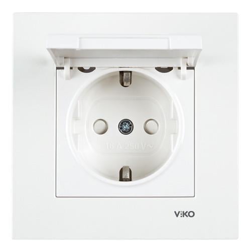 Розетка Viko Karre с заземлением со шторками и крышкой Белый (21063-е)