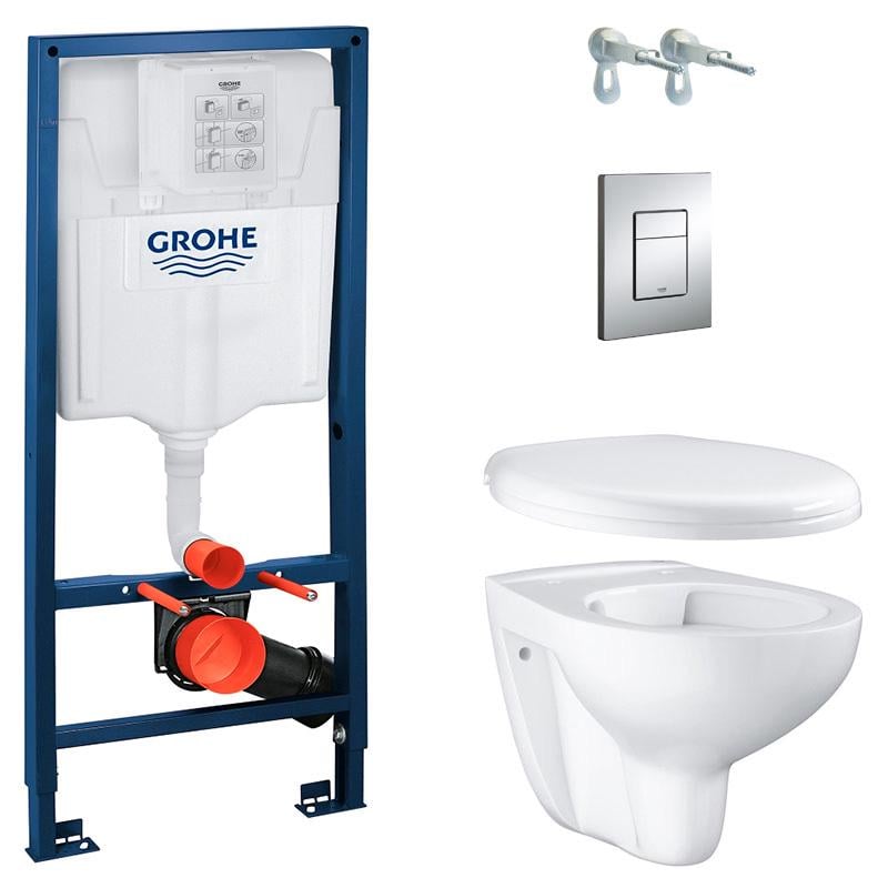 Инсталляция Grohe Rapid SL 38528001 c панелью смыва Skate Cosmopolitan 38732000 + унитаз Bau Ceramic 39427000 Rimless с сиденьем SoftClose 39493000