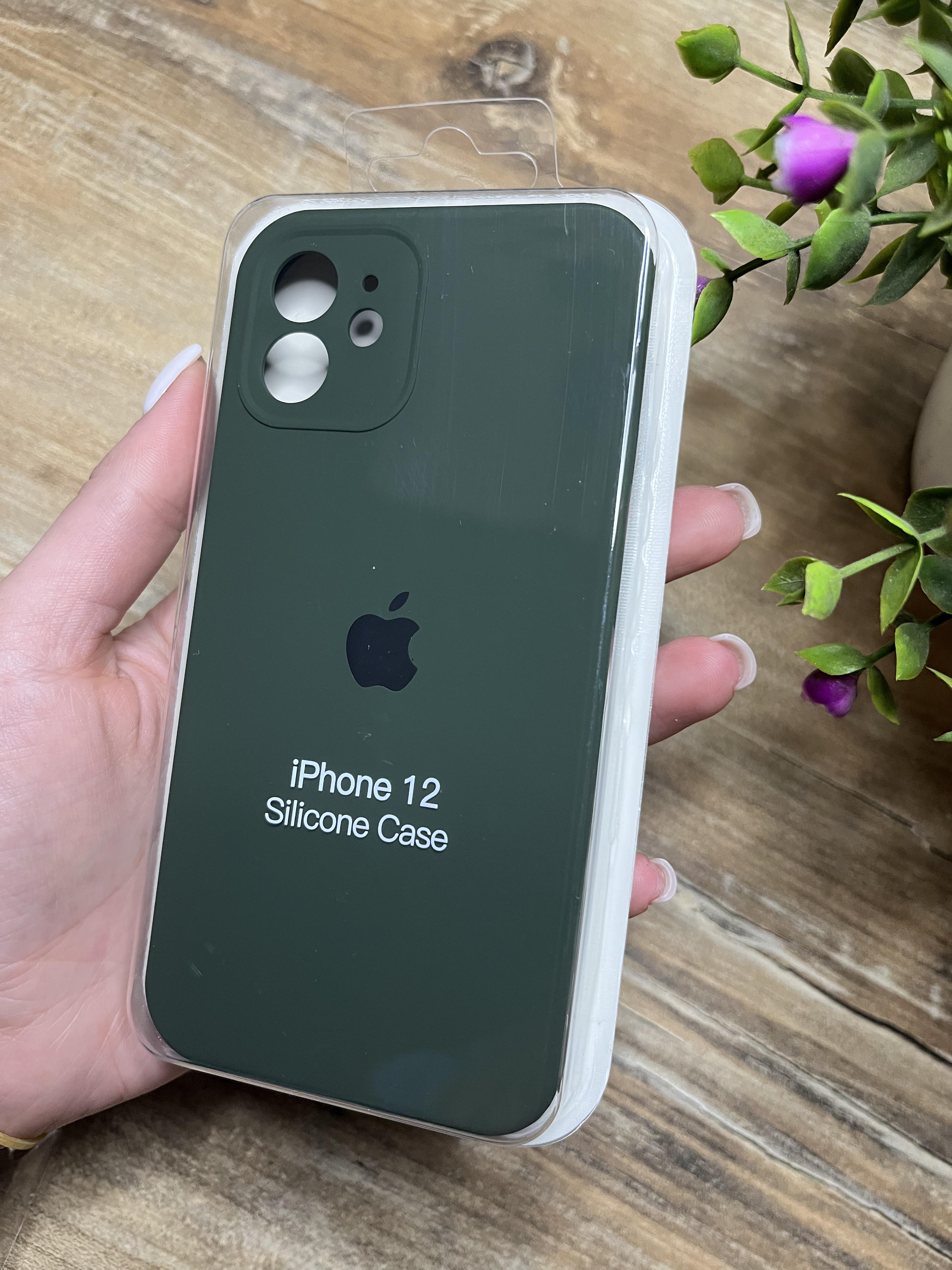Чехол накладка на iPhone (Айфон) 12 квадратные борта silicone case full camera Apple
