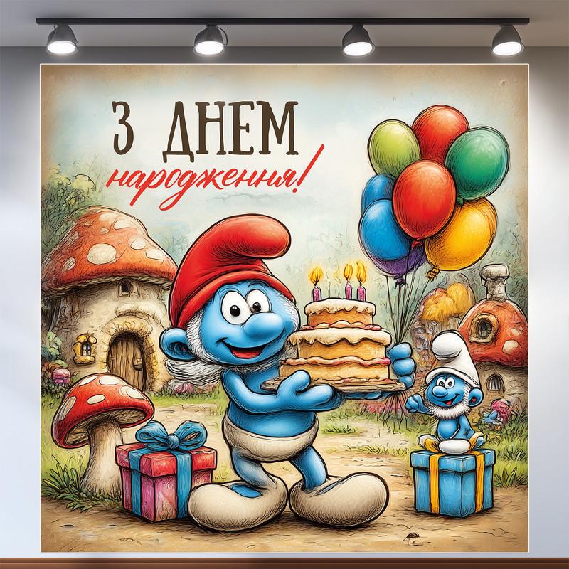 Баннер для фотозоны Смурфики 120x120 см №44235