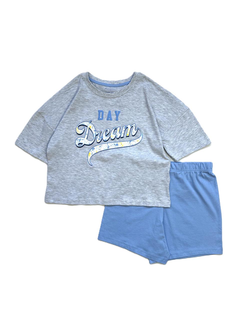 Піжама для дівчини PRIMARK Dream футболка та шорти 140 см Сіро-блакитний (2548909249)