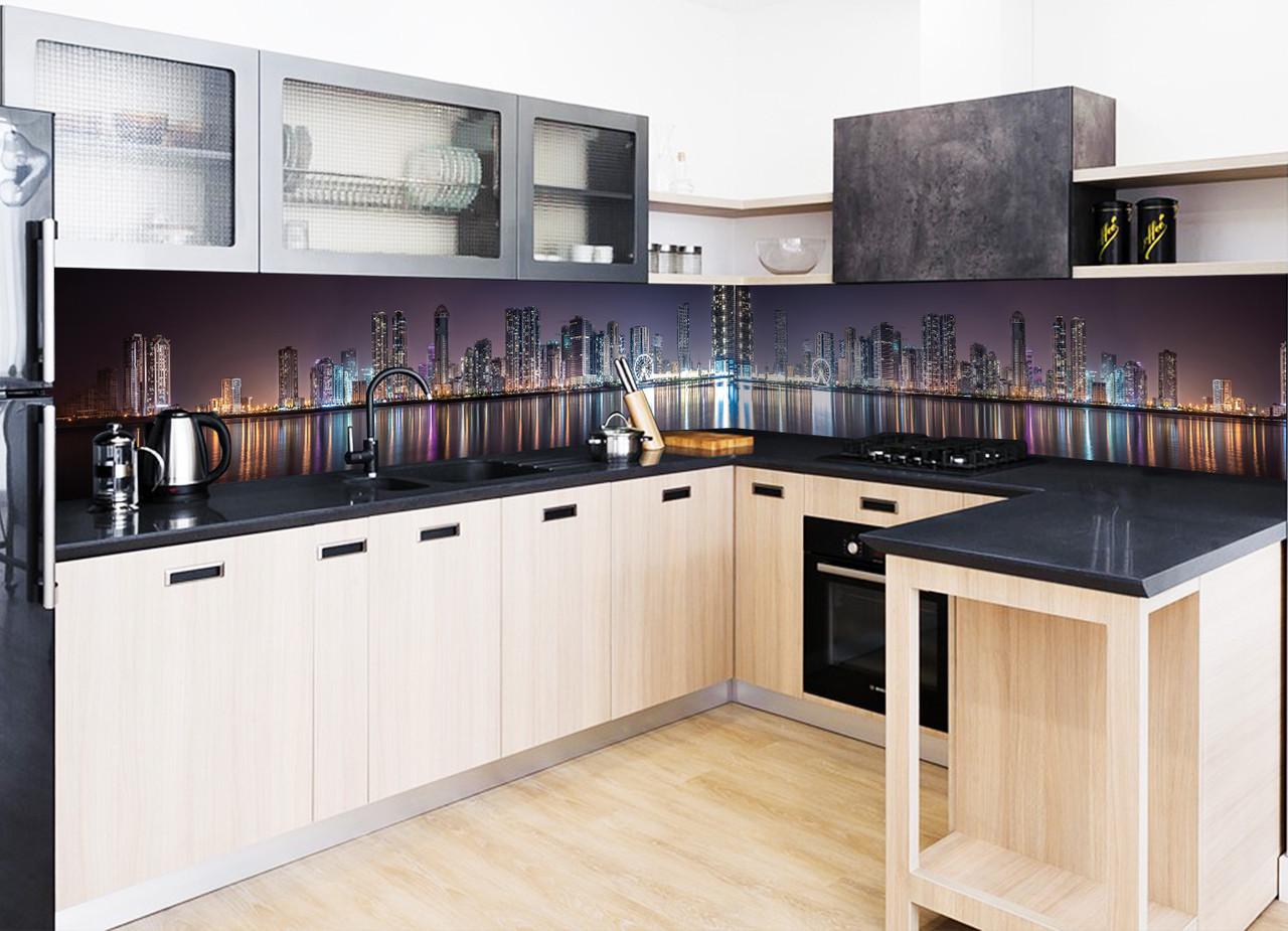 Кухонный фартук Ночное отражение из самоклеющейся виниловой пленки 65х250 см Синий Кухонный фартук Ночное отражение из самоклеющейся виниловой пленки 65х250 см Синий