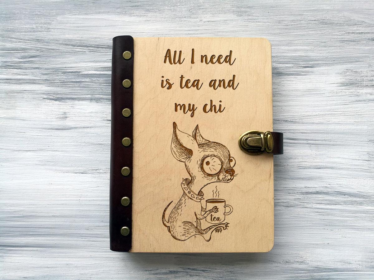 Блокнот WoodPresentStudio Chihuahua в обкладинці з дерева 100 аркушів чорні без лінівки Світле дерево Блокнот WoodPresentStudio Chihuahua в обкладинці з дерева 100 аркушів чорні без лінівки Світле дерево