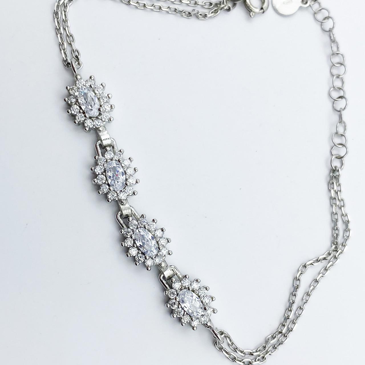 Браслет серебряный с белым кубическим цирконием р. 15,5-4 см 4,6 г