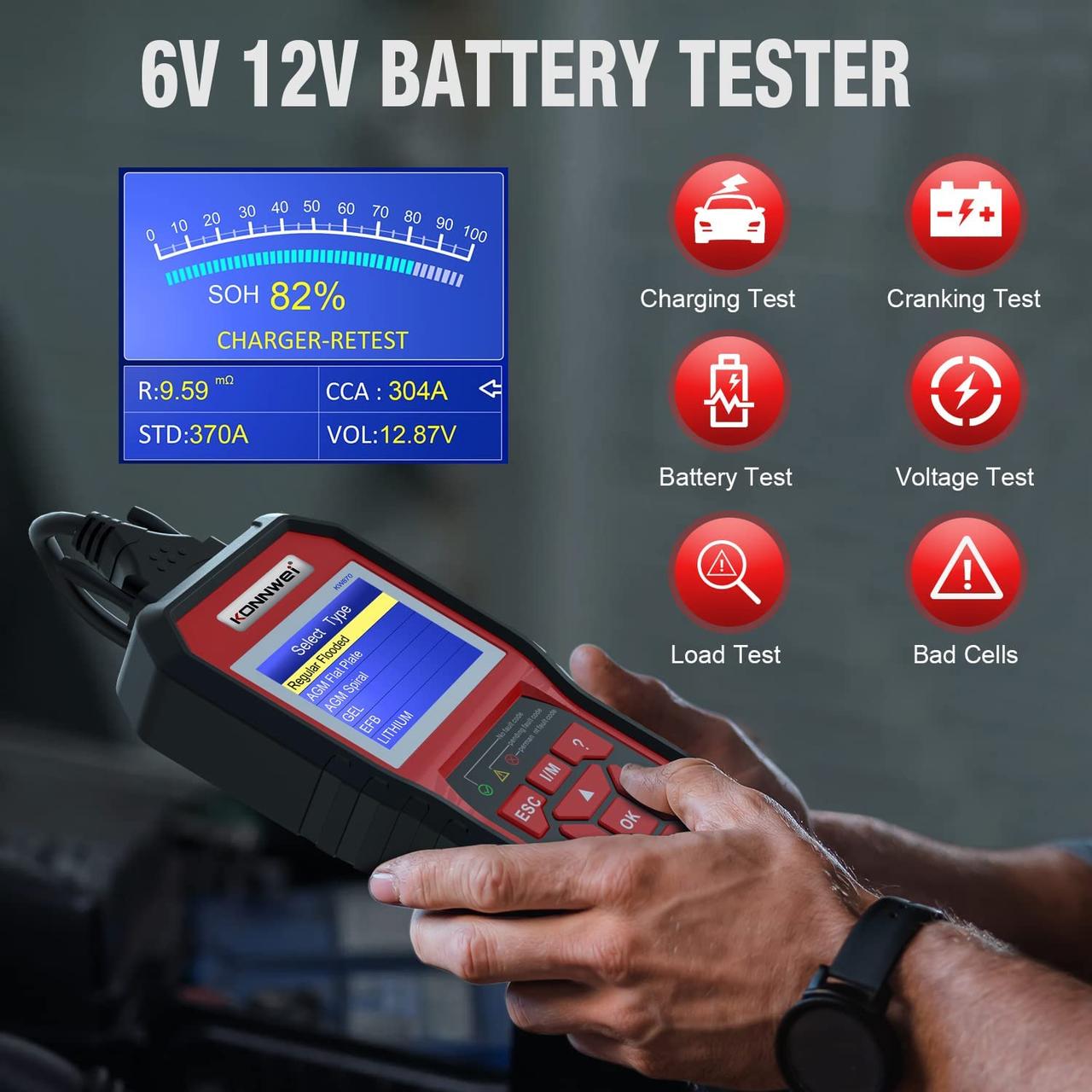 Автосканер KONNWEI KW-870 профессиональный OBD2 CAN с тестером АКБ 6 В-12 В - фото 4