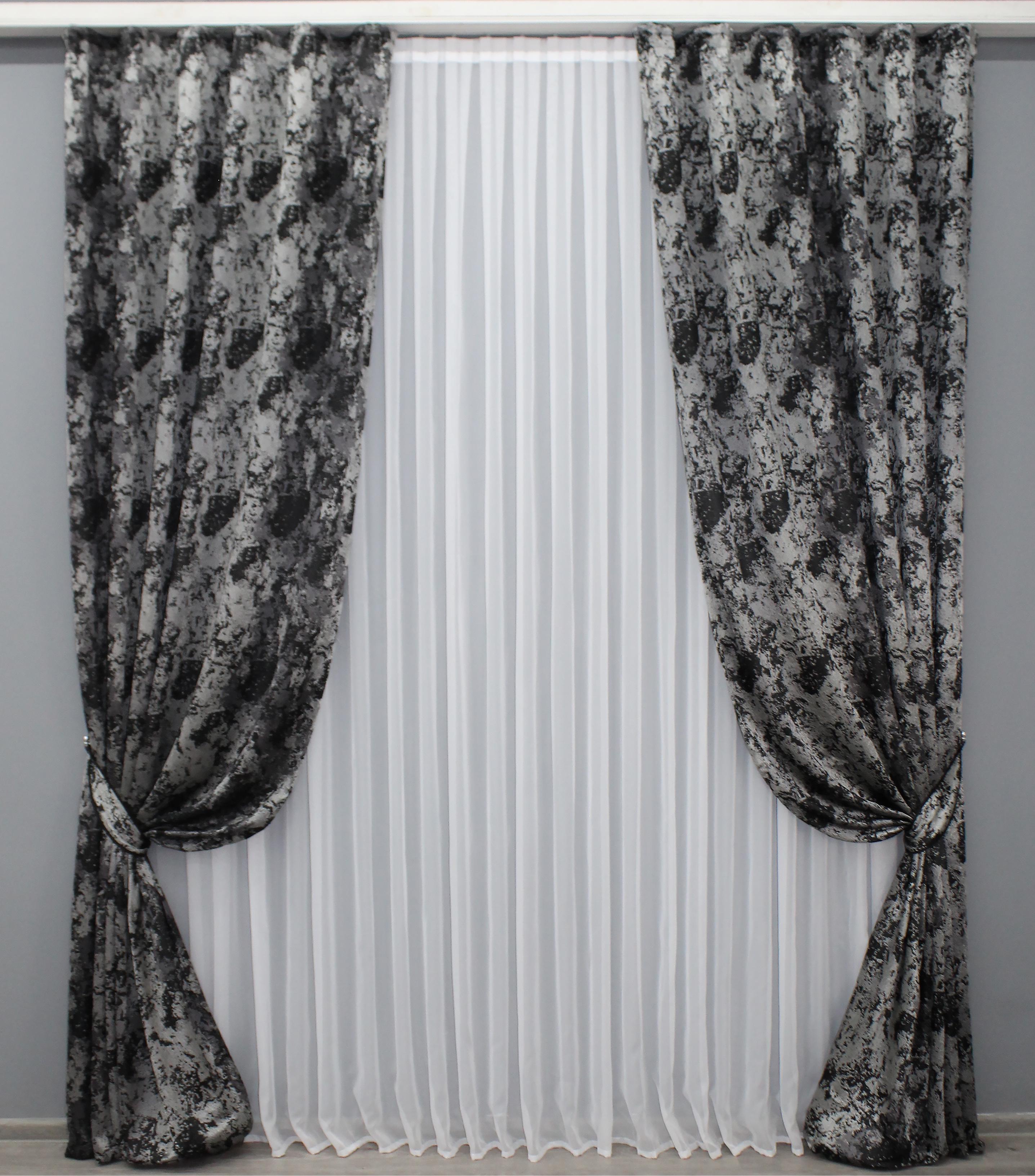 Комплект готовых штор VR-Textil Мрамор Al-7 № 1464ш 150х290 см 2 шт. Серый/Черный (33-0327) - фото 1 Комплект готовых штор VR-Textil Мрамор Al-7 № 1464ш 150х290 см 2 шт. Серый/Черный (33-0327) - фото 1
