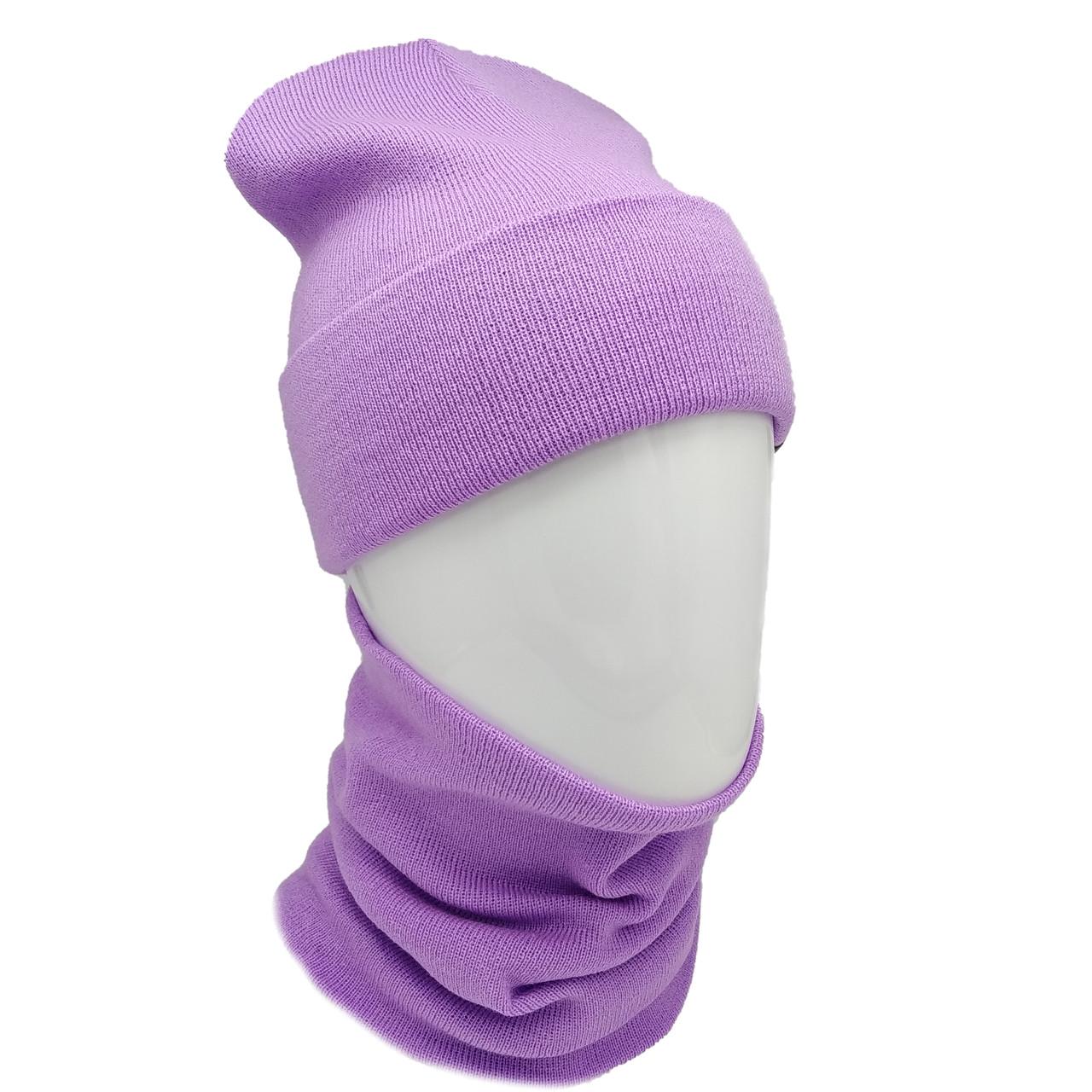 Вязаный комплект КАНТА шапка с хомутом унисекс Лавандовый (OL-011)