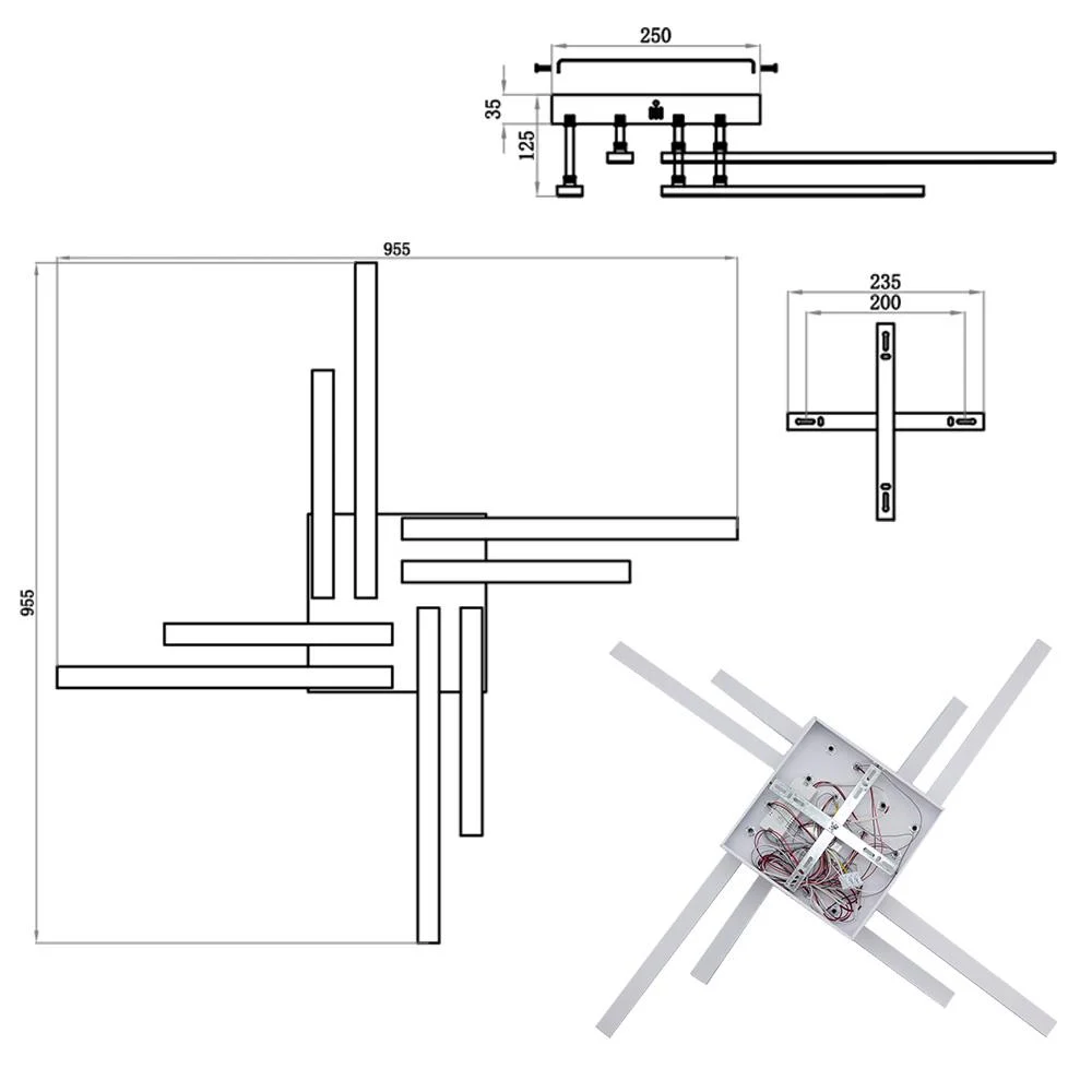 Люстра ESLLSE LINE 8L з пультом 76 Вт 955x955x125 мм (10551) - фото 8