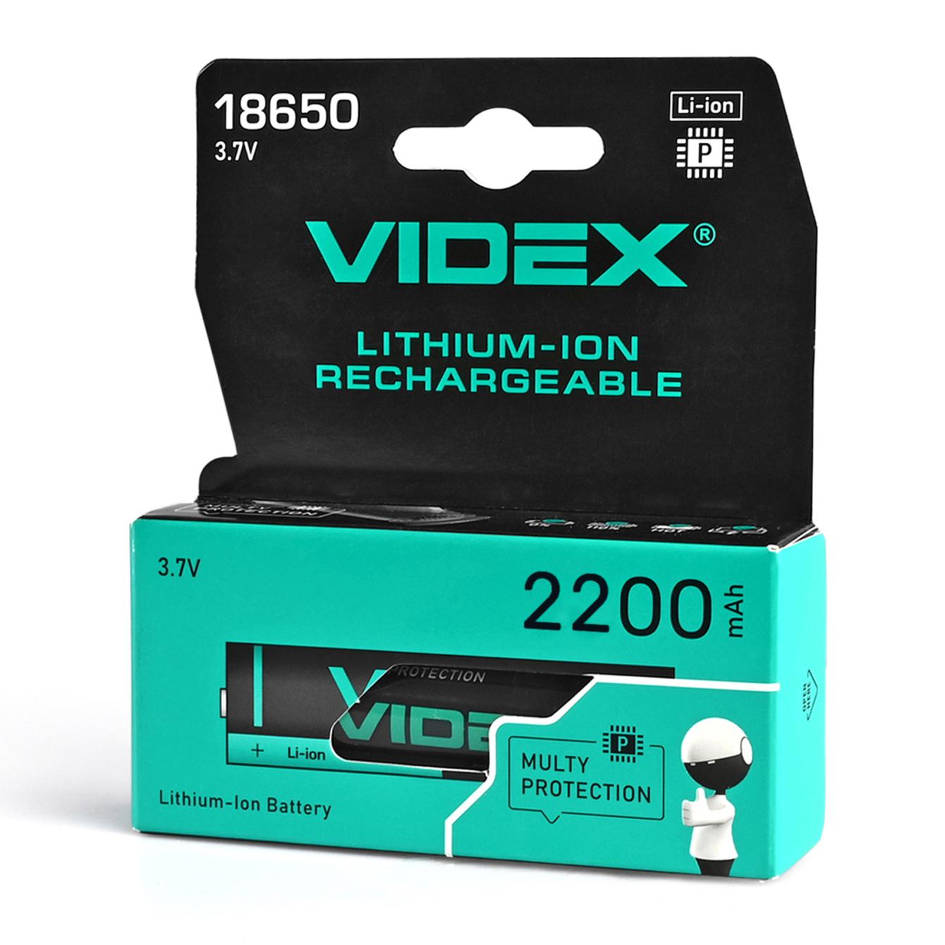 Аккумулятор литий-ионный Videx 18650-P color box 2200 mAh (18650-P/2200/1CB)