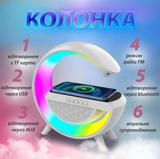 Нічник з бездротовою зарядкою та Bluetooth колонкою (BT 2301) - фото 3