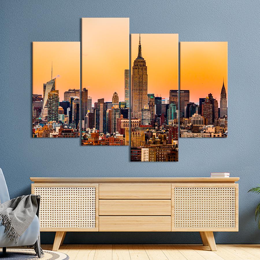 Картина город Оранжевое небо над Нью-Йорком 149x106 см (A751-4)