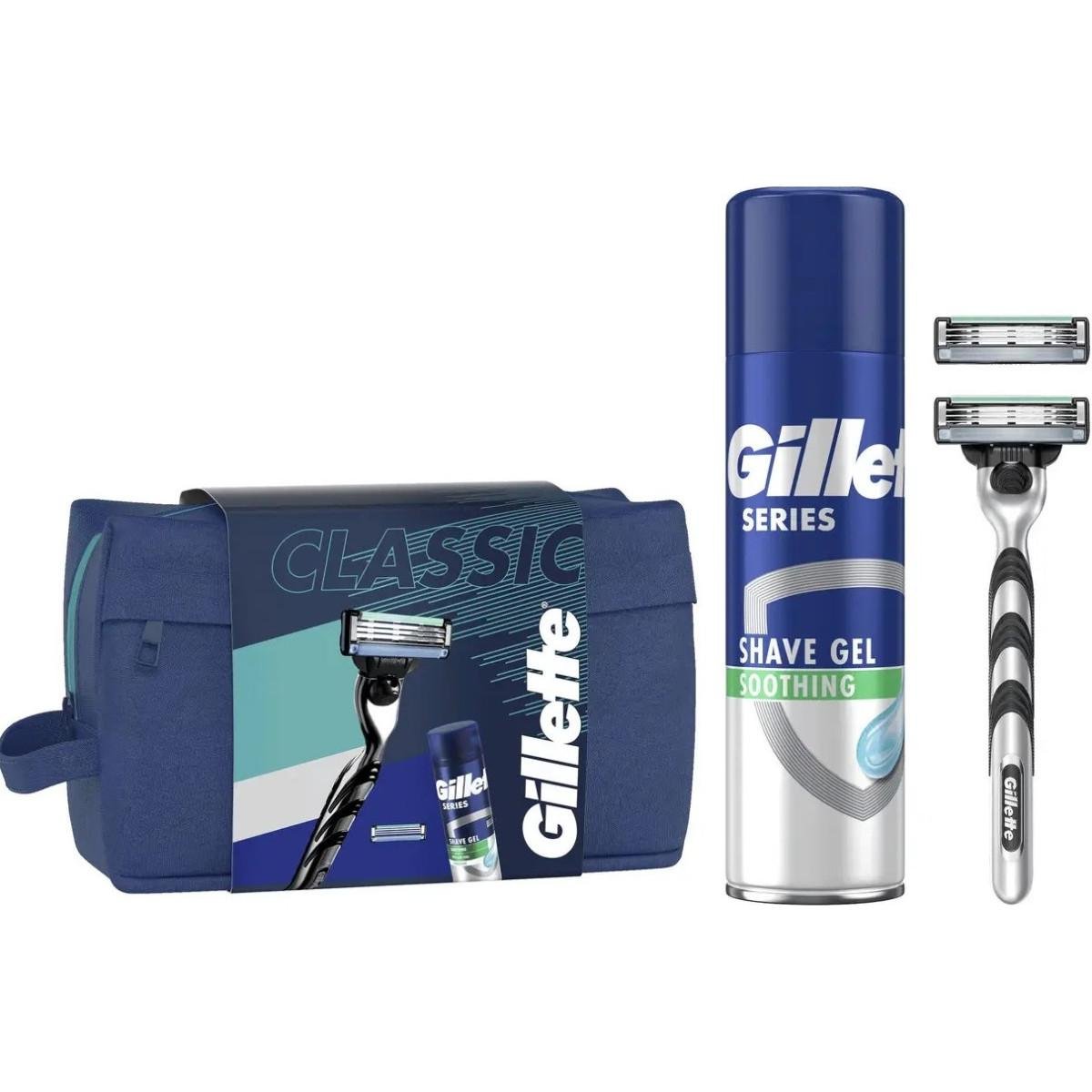 Набір для гоління GILLETTE Mach 3 косметичка/бритва/2 касети/гель 200 мл (8001090571021)