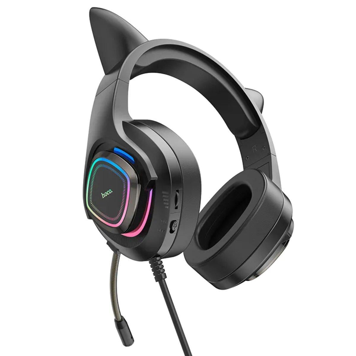 Наушники игровые с ушками HOCO W107 Cute cat luminous cat ear gaming headphones Phantom Cat (573175)