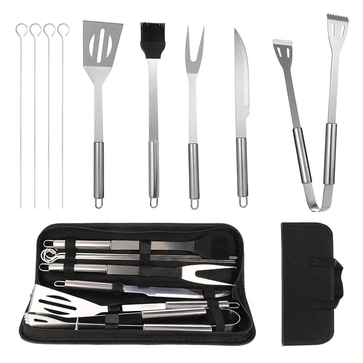 Набор инструментов для барбекю RIAS 9в1 лопатка/щипцы/вилка/нож/шампуры c Чехлом (3_06601)