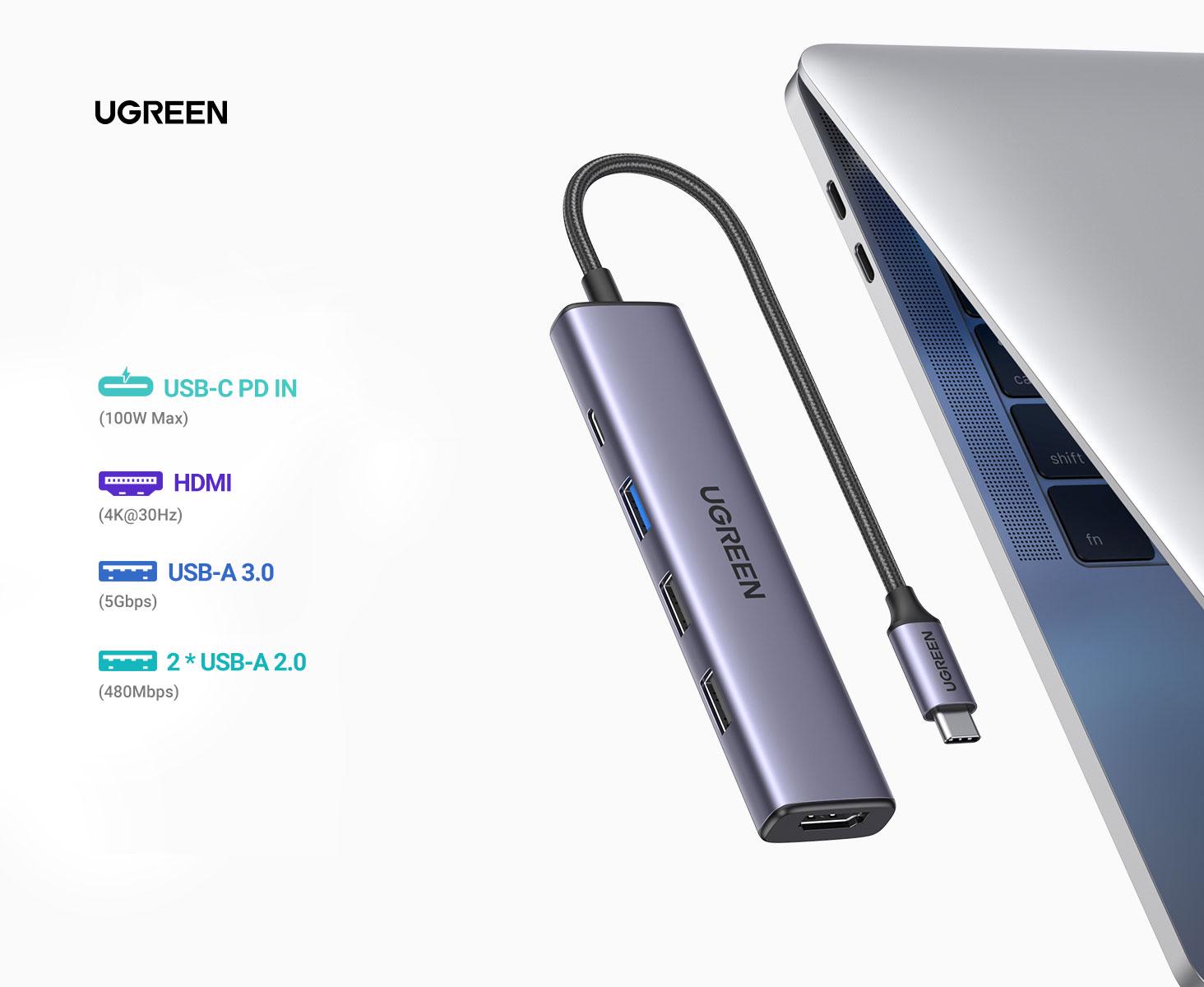 Концентратор UGREEN CM478 HUB для MacBook Pro Air с дополнительным питанием USB Type-C PD 100 Вт Grey (15495) - фото 9