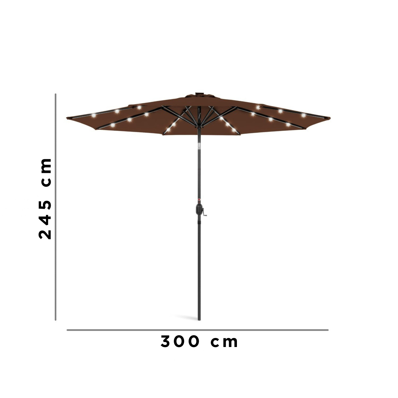 Садова парасолька кругла з регульованим кутом нахилу WCG з LED-підсвічуванням сонячною панеллю та чохлом 3 м Коричневий (W-7016BR1) - фото 10