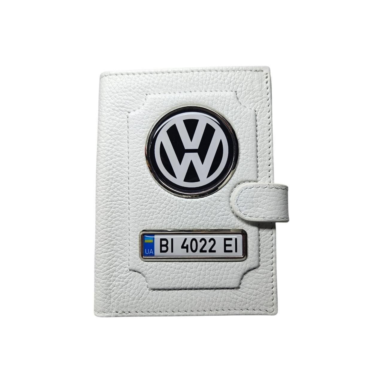 Портмоне для водительских документов Volkswagen с номером авто натуральная кожа Белый (2492648224)
