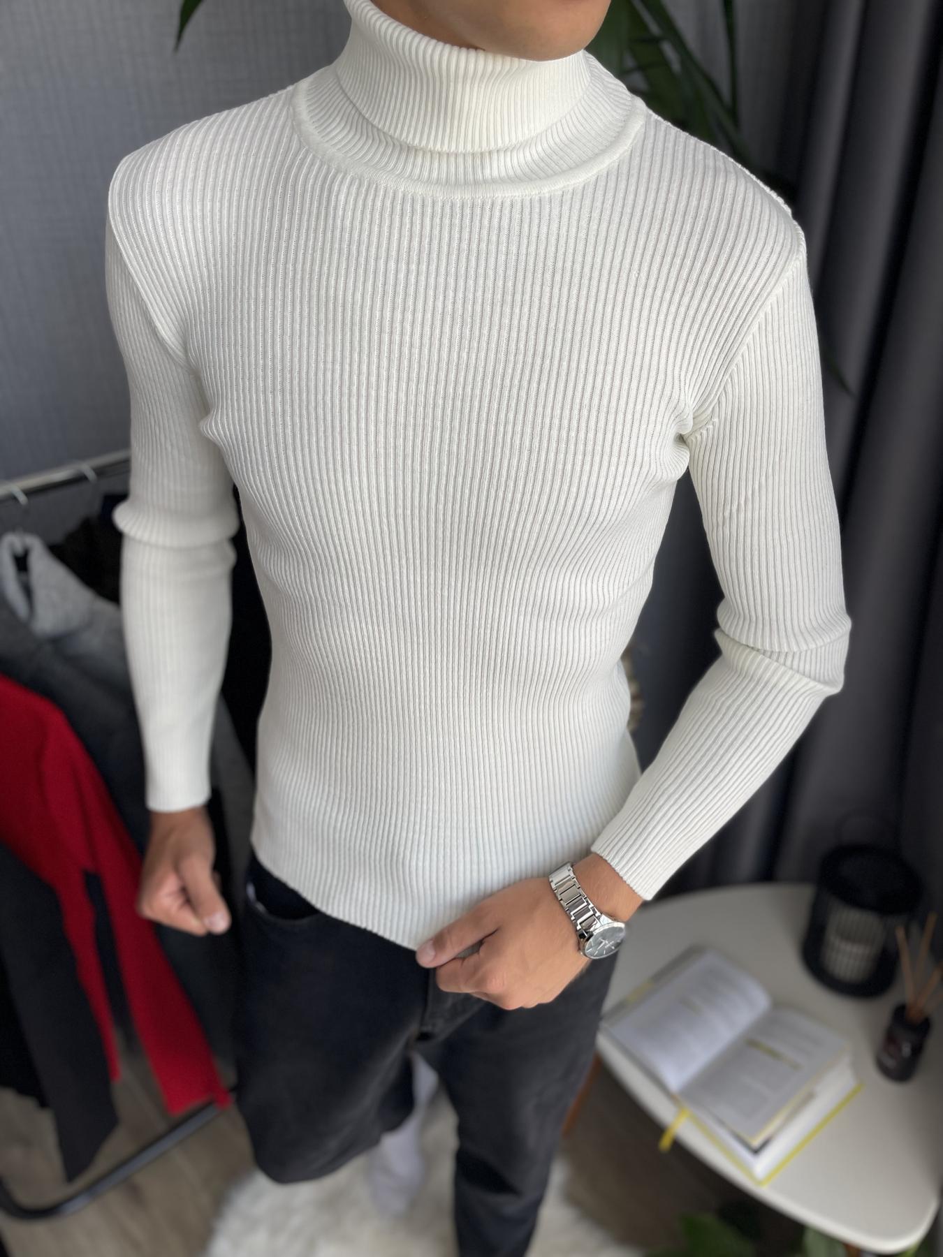 Гольф мужской с высокой горловиной в рубчик XXL Белый (26535/1/4) - фото 1 Гольф мужской с высокой горловиной в рубчик XXL Белый (26535/1/4) - фото 1