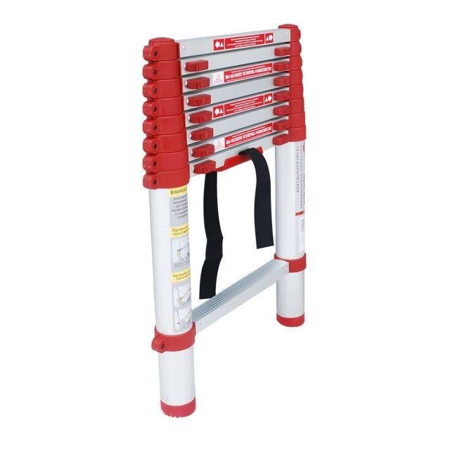 Лестница алюминиевая телескопическая Intertool 8 ступеней 2,60 м 150 кг (LT-3026)