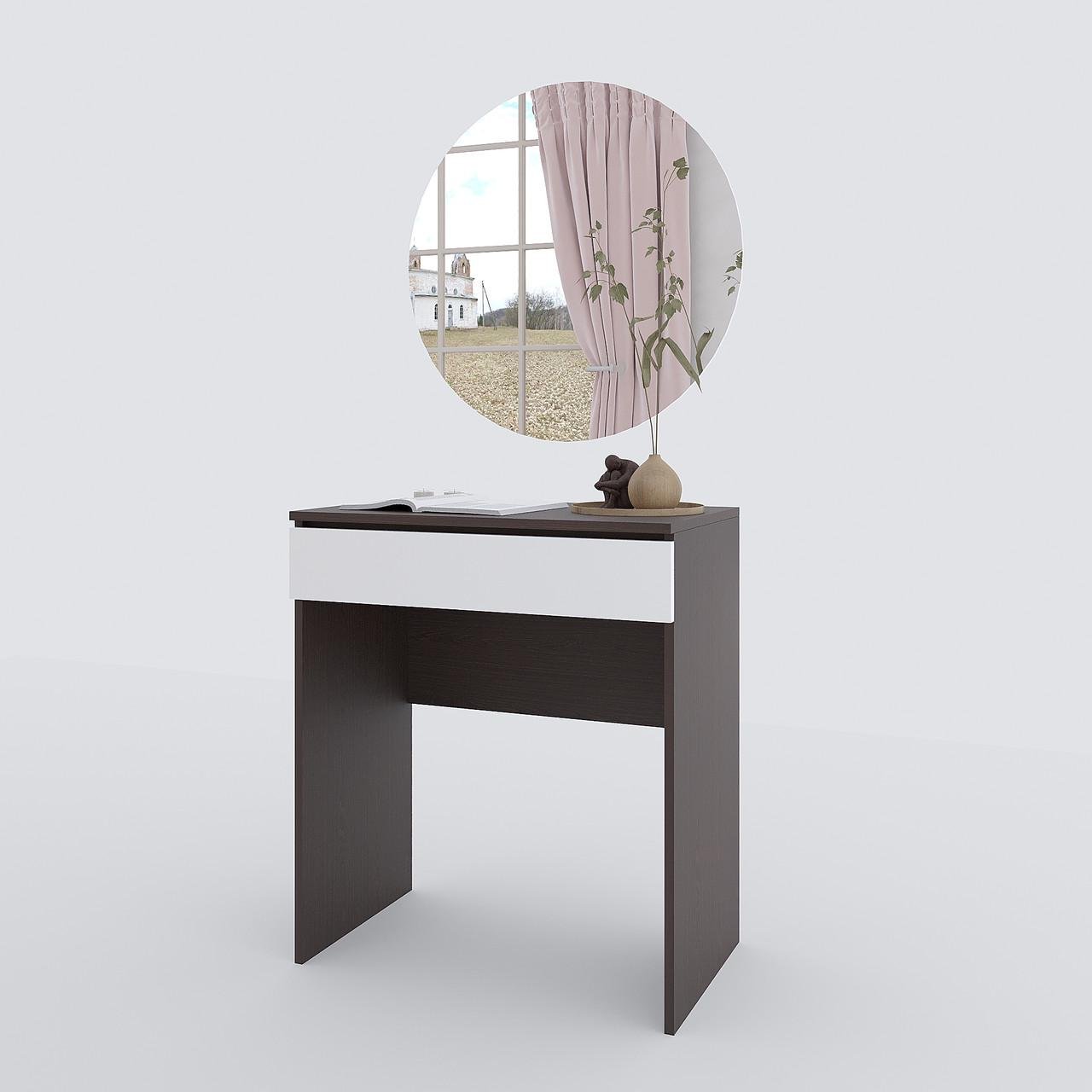 Туалетний столик New and Classic із круглим дзеркалом 750х700х450 мм Венге магія/Білий (ТЗ-софт-12) - фото 3 Туалетний столик New and Classic із круглим дзеркалом 750х700х450 мм Венге магія/Білий (ТЗ-софт-12) - фото 3