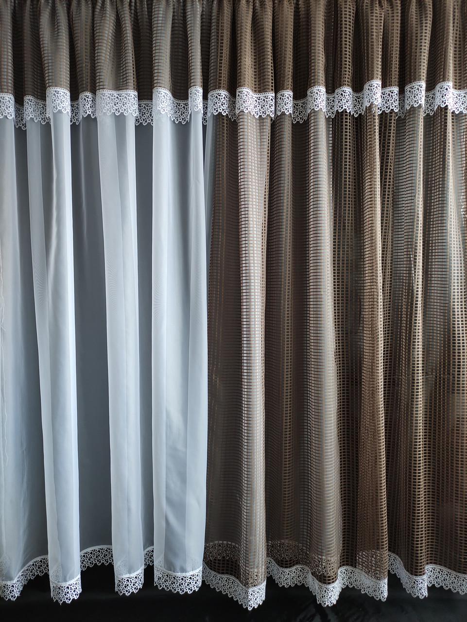 Тюль-сетка с подхватчиком 380x200 см Коричневый с белым (ромб-кор) - фото 4 Тюль-сетка с подхватчиком 380x200 см Коричневый с белым (ромб-кор) - фото 4