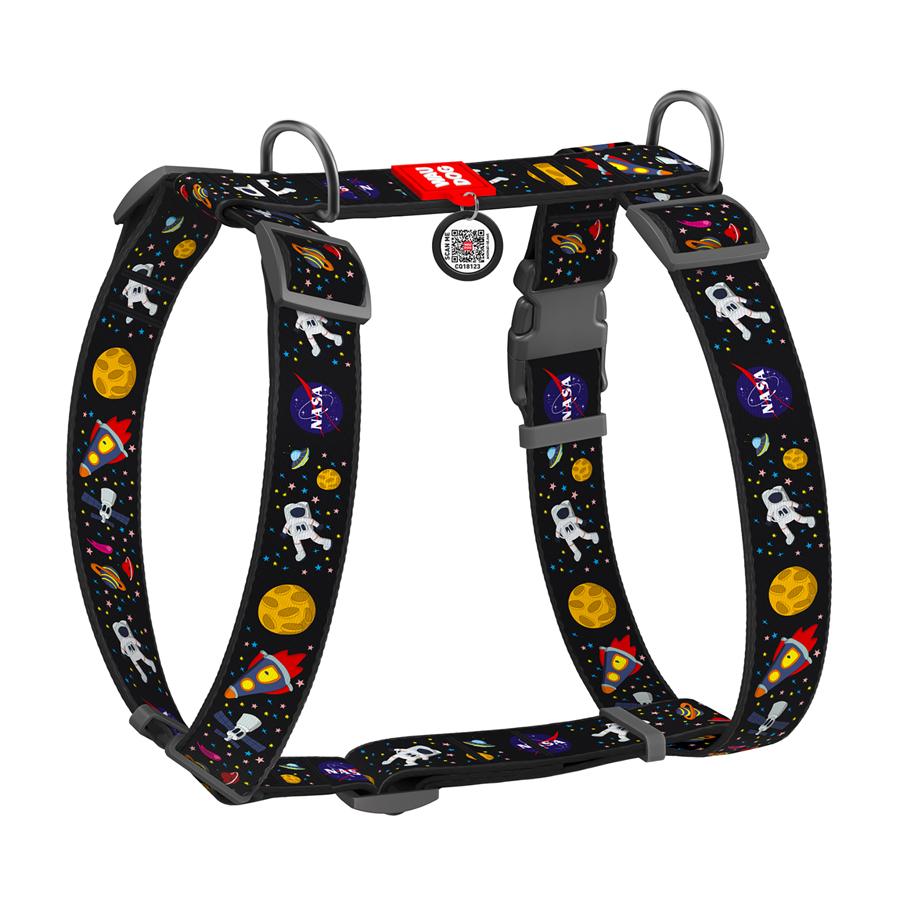 Шлея для собак анатомічна Waudog Nylon NASA з QR-паспортом XL 35 мм А 55-95 см/В 70-110 см Black (323-0047)