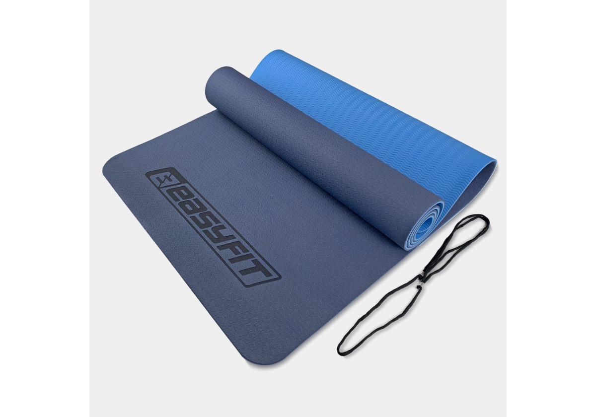 Коврик для йоги и фитнеса EasyFit TPE/TC двухслойный 6 мм Синий/Голубой (EF-1924-BLB)