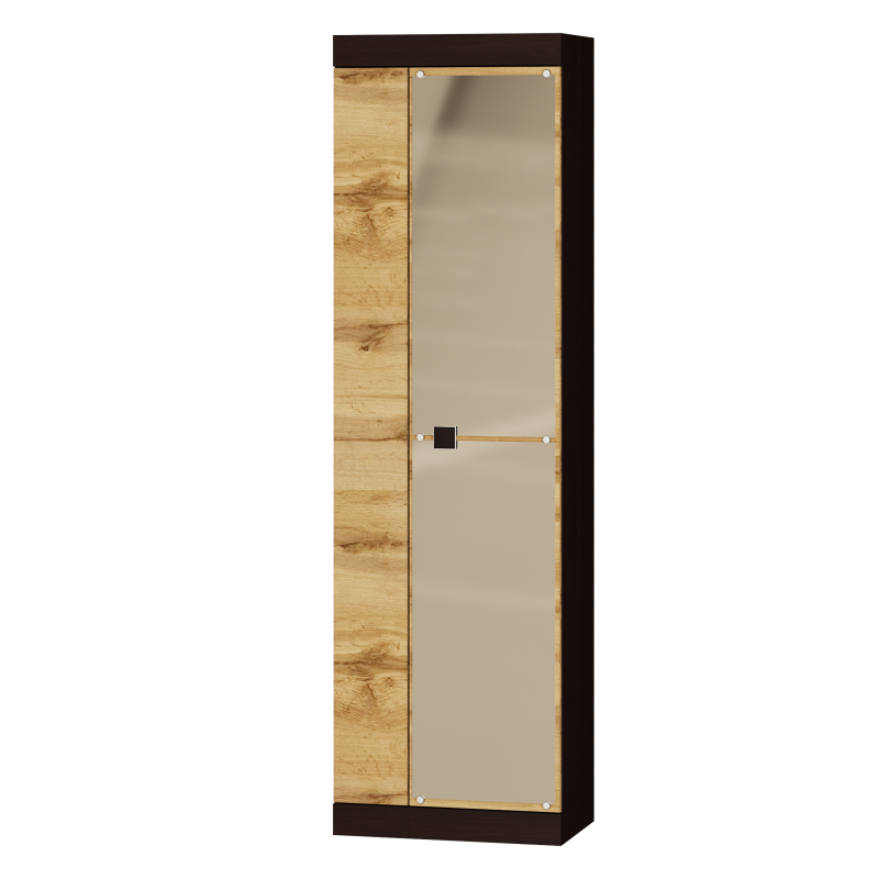 Шафа для одягу Еверест Соната 600 з дзеркалом 600х380х2050 мм Венге темний/Дуб крафт золотий