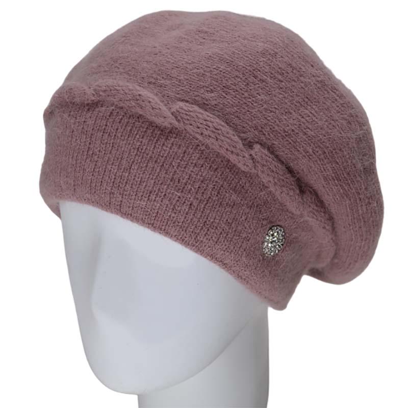 Берет женский Novita Динара ангоровый зимний Темно-пудровый (118722)