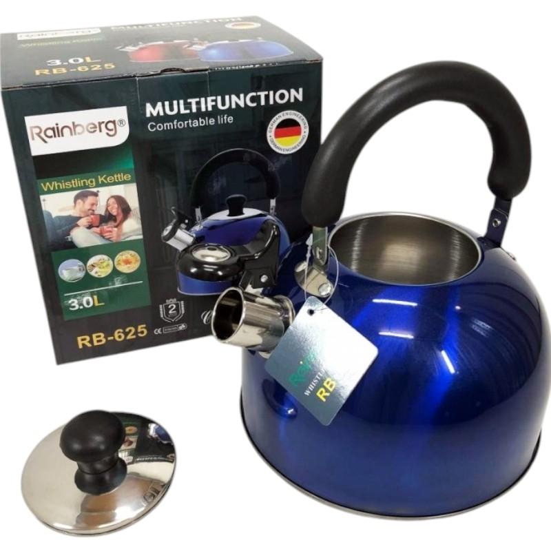 Чайник Rainberg RB-625 нержавеющая сталь со свистком 3 л Синий (26202618) - фото 6 Чайник Rainberg RB-625 нержавеющая сталь со свистком 3 л Синий (26202618) - фото 6