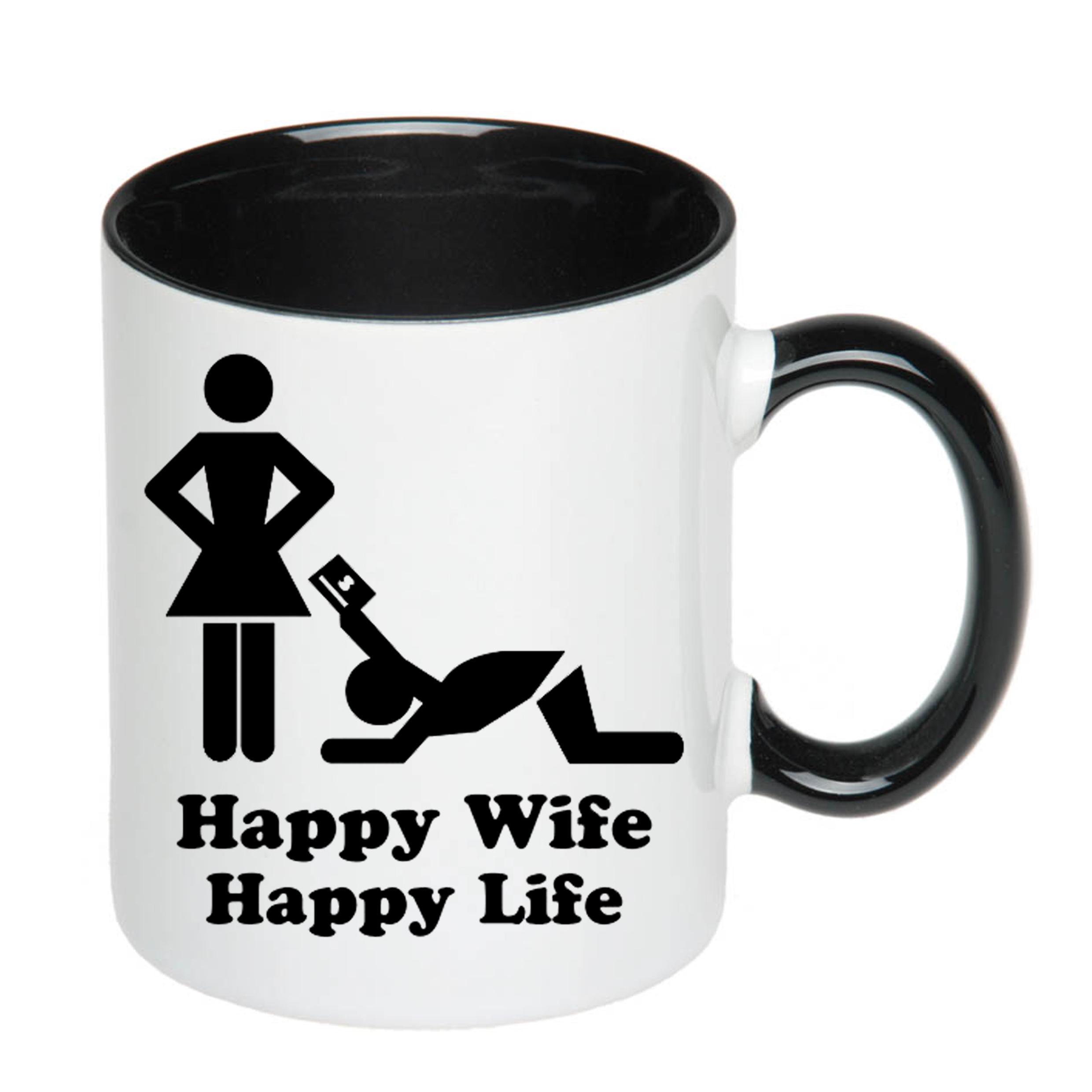 Чашка с печатью Happy wife happy life 330 мл Черный (22716) - фото 2 Чашка с печатью Happy wife happy life 330 мл Черный (22716) - фото 2